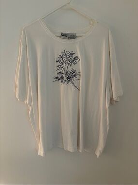 Cream Graphic Tee with Blue Botanical Print